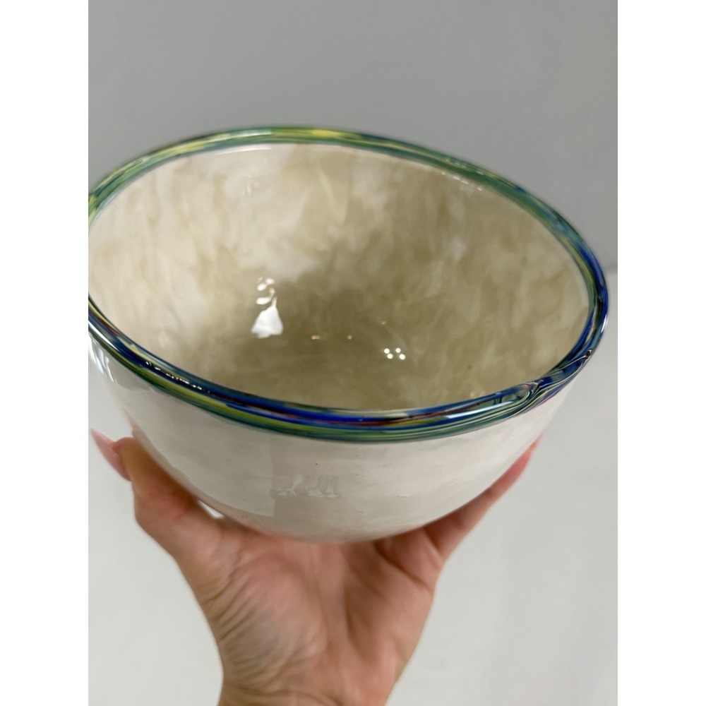 recycled glass bowl Green Blue Rim Heavy Salt Soup Dish Coastal Decor
